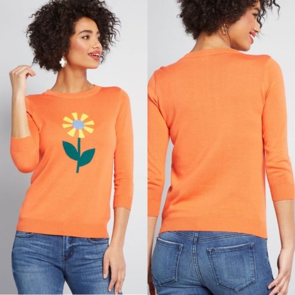 Modcloth Sweaters - Modcloth Charm School Flower 3/4 Sleeve Sweater